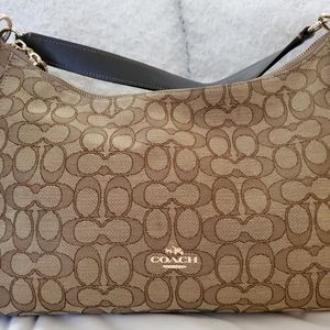 COACH Outline Signature East West Khaki Celeste Convertible Hobo Shoulder bag